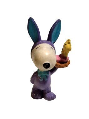 Snoopy Easter Figurine Purple Bunny Woodstock Egg Basket Collectible Peanuts